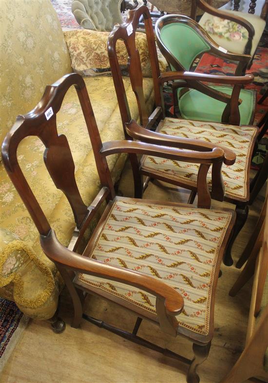 Pair George I style mahogany elbow chairs